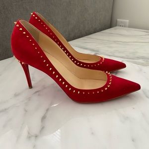 Authentic Louboutin 85mm Anjalina Red Suede Heels